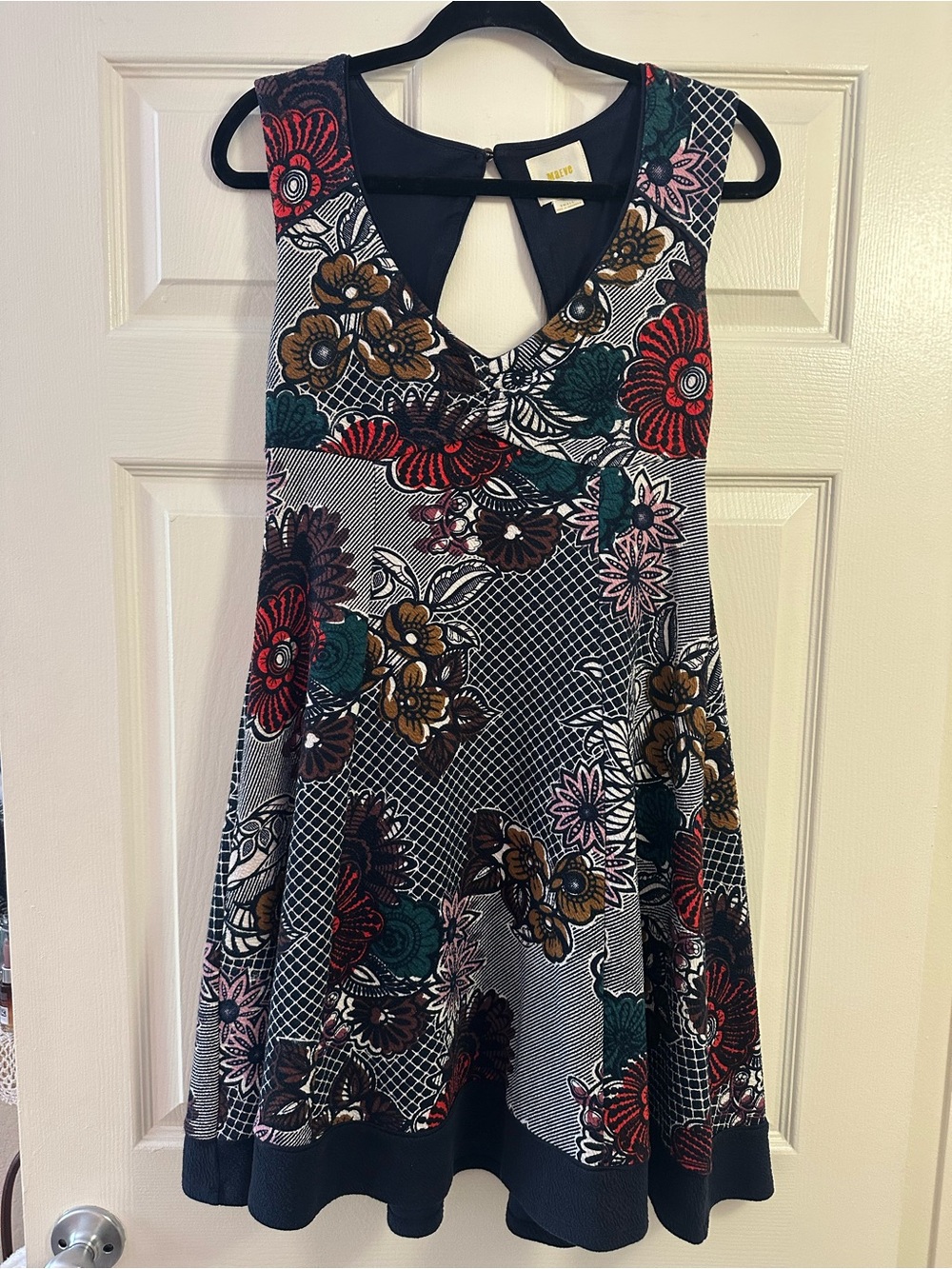 Anthropologie Maeve A-Line Sleeveless Dress in Navy w/ Multicolor Floral Print